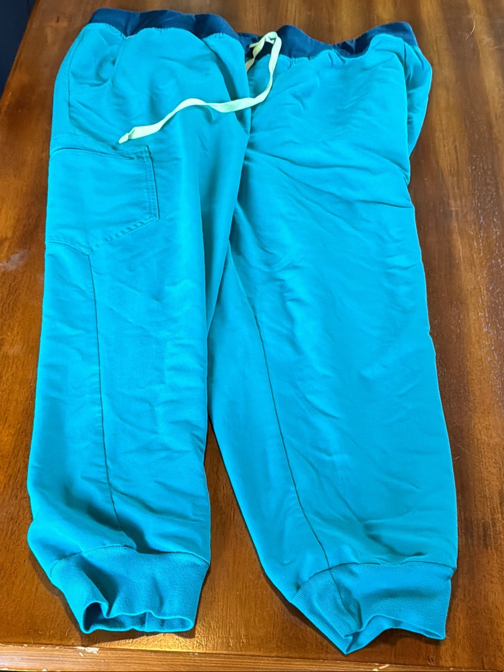 Figs Teal Joggers with Navy Waistband and Yellow Drawstring